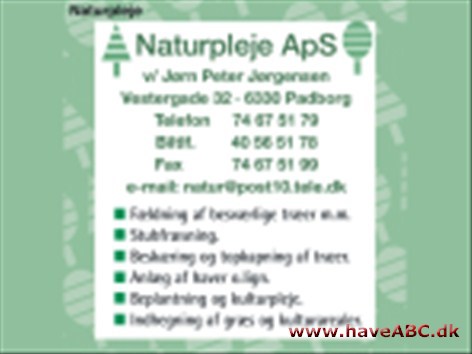 Naturpleje ApS Naturpleje ApS tilbyder totalløsninger inden for anlægsgartner faget.
Virksomheden startede i 1992 og består af 7 engagerede og kompetente medarbejdere.